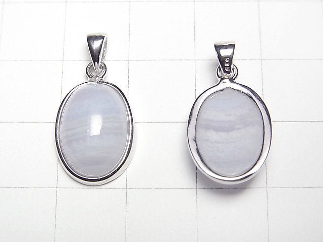 藍紋瑪瑙 AAA - 橢圓形吊墜 15x12mm 純銀925 1件