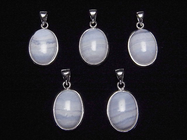 Blaue Spitzenachat AAA- Ovalanhänger 15x12mm Silber925 1Stück