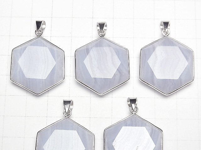 Blaue Spitzenachat AAA Hexagramm Anhänger 28-31mm Silber925 1Stück