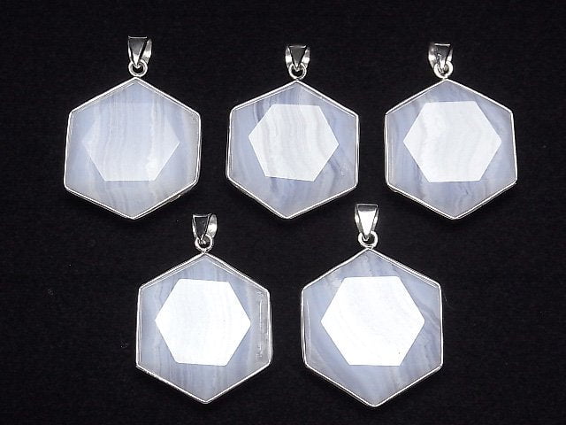 Blaue Spitzenachat AAA Hexagramm Anhänger 28-31mm Silber925 1Stück