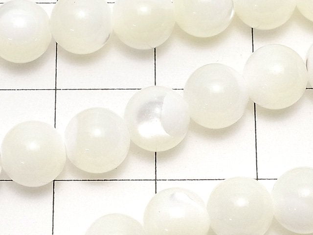 珍珠母貝 白色 圓珠 6.5毫米 1串(約15英吋/37公分)