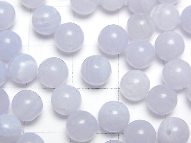 Blue Lace Agate AAA- Half Drilled Hole Round 6mm,6.5mm 5pcs