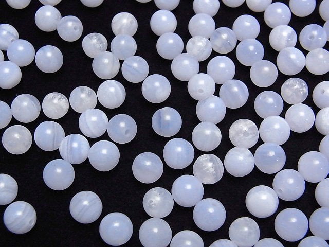 Blauer Lace-Agate AAA- halb durchbohrt Rund 6mm, 6,5mm 5 Stück