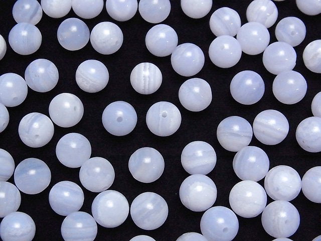 Blauer Lace-Agate AAA- halb durchbohrt Rund 8mm 4 Stück