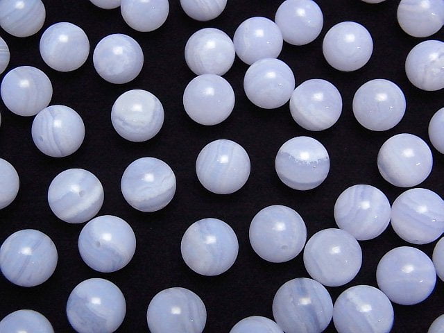Blauer Lace-Agate AAA- halb durchbohrt Rund 10mm 3 Stück