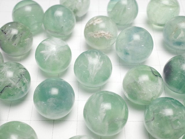 Engelsfeder Fluorit Kugel, Rund 17mm 2 Stück