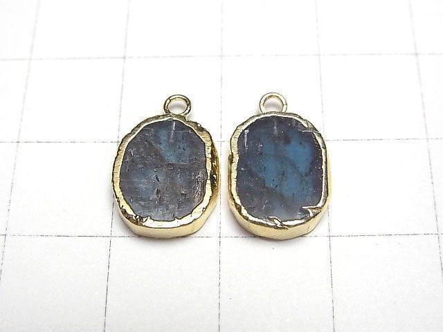 Kyanite Oval Charm Gold color 2pcs