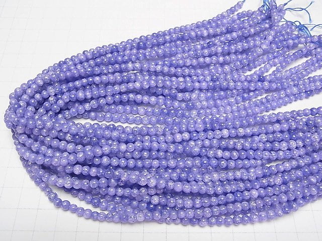 Blue color 1 Cracked Crystal Round 4mm 1strand beads (aprx.15inch/37cm)