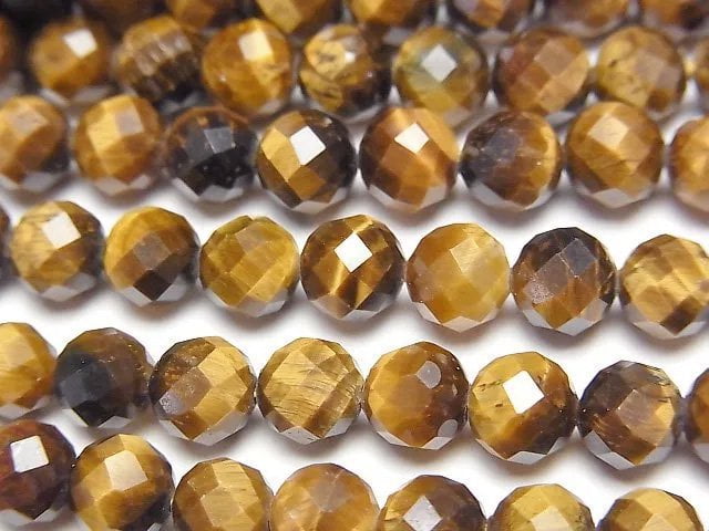 High Quality! Yellow Tiger's Eye AA++ 64Faceted Round 6mm 1strand beads (aprx.15inch/37cm)