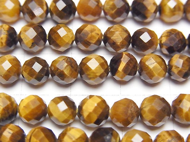 High Quality! Yellow Tiger's Eye AA++ 64Faceted Round 6mm 1strand beads (aprx.15inch/37cm)