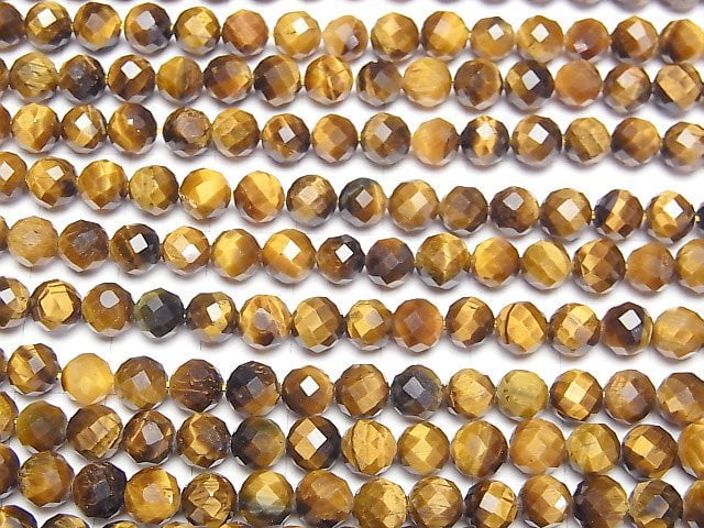 Hochwertig! Gelber Tigerauge AA++ 64 facettierte Runde 6mm 1strang Perlen (ca. 15inch/37cm)