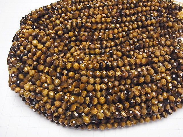Hochwertig! Gelber Tigerauge AA++ 64 facettierte Runde 6mm 1strang Perlen (ca. 15inch/37cm)