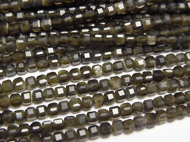 High Quality! Golden Obsidian AAA Cube Shape 2x2x2mm 1strand beads (aprx.15inch/38cm)