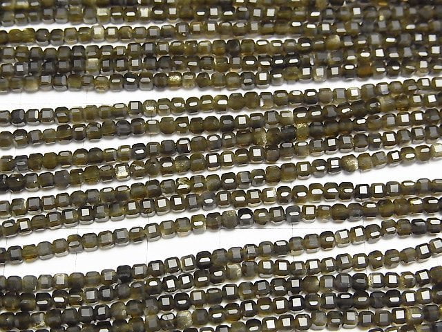 Hochwertig! Goldener Obsidian AAA Würfelform 2x2x2mm 1strang Perlen (ca. 15inch/38cm)