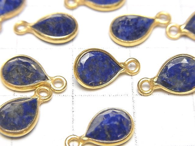 Lapislazuli AA++ Bezel Setting Pear shape Faceted 9x7mm 18KGP 3pcs