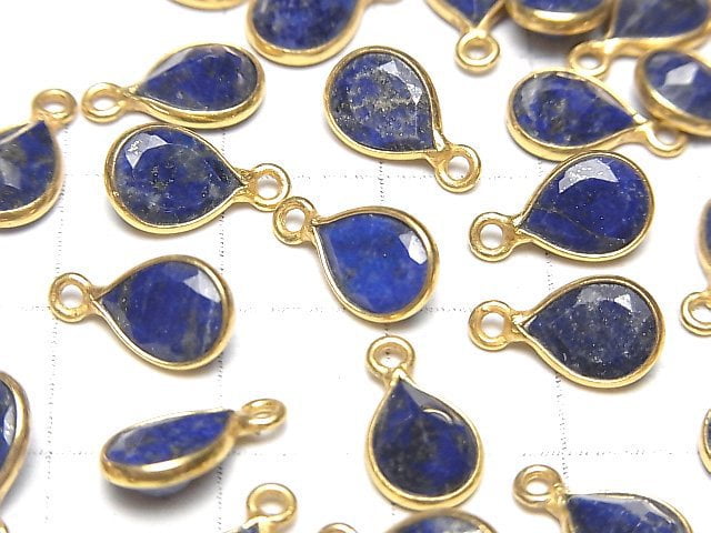 Lapislazuli AA++ Zargenfassung Birnenform facettiert 9x7mm 18KGP 3 Stück