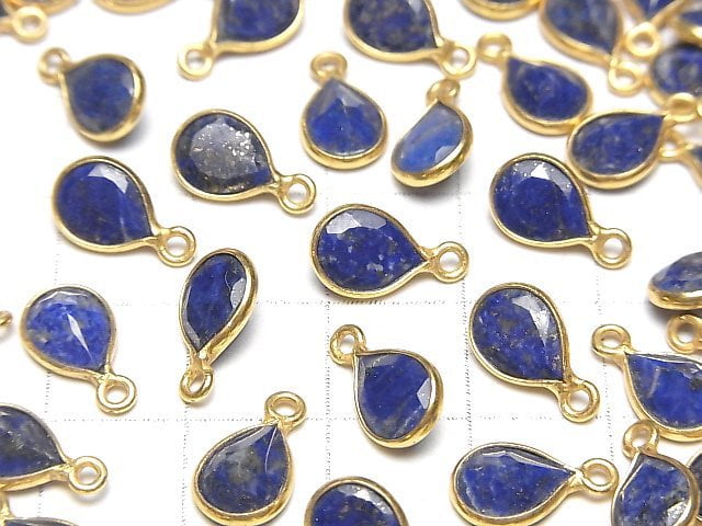 Lapislazuli AA++ Zargenfassung Birnenform facettiert 9x7mm 18KGP 3 Stück