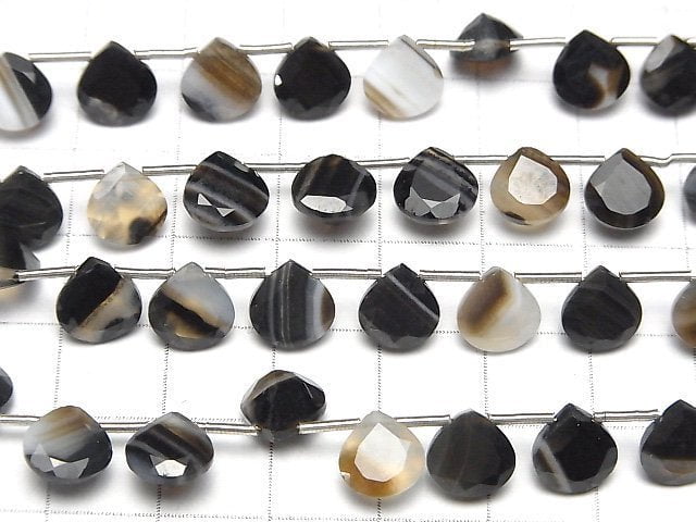 Schwarzgestreifter Achat Kastanienbraun facettiert 8x8mm halb oder 1strang Perlen (18 Stück)