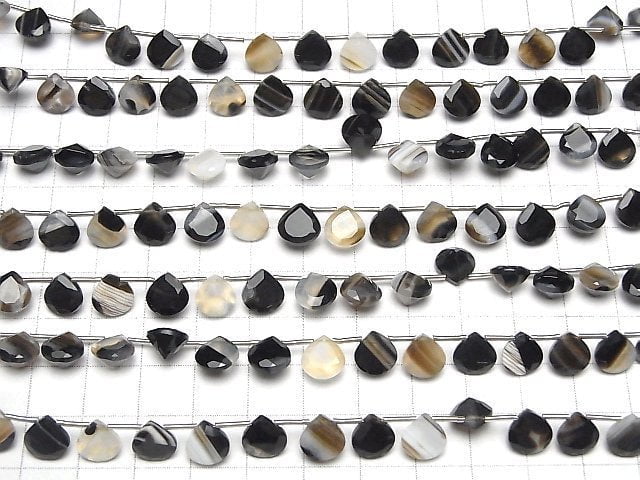 Schwarzgestreifter Achat Kastanienbraun facettiert 8x8mm halb oder 1strang Perlen (18 Stück)