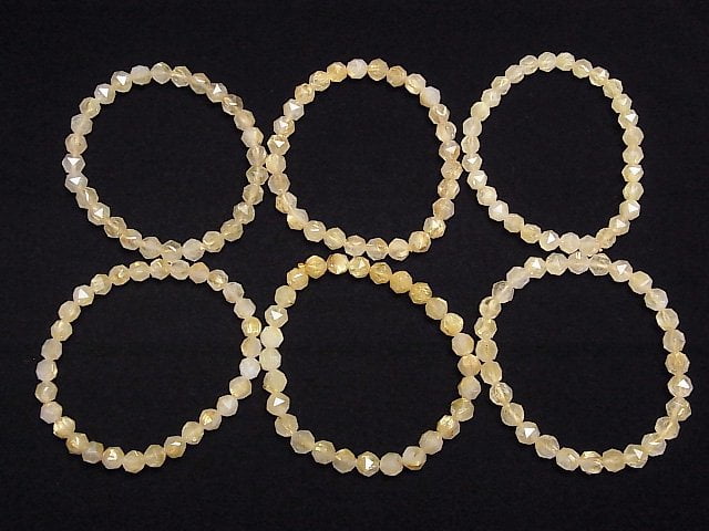 High Quality! Rutilated Quartz AA+ Star Faceted Round 6mm Bracelet