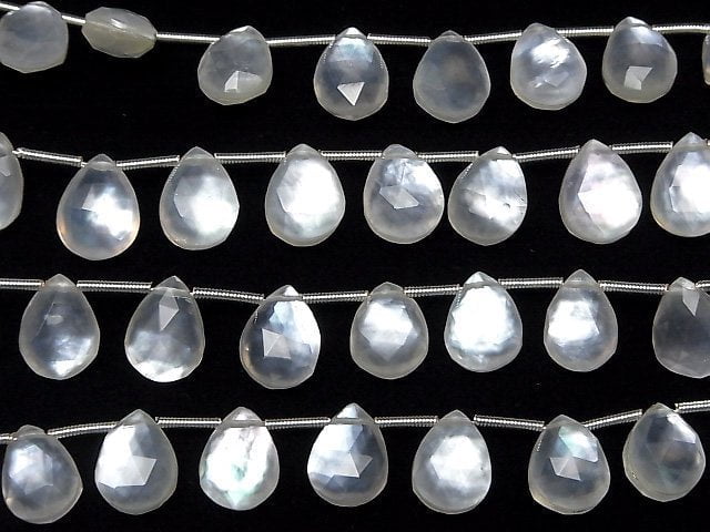 White Shell x Crystal AAA Faceted Pear Shape 12x9mm half or 1strand beads (16pcs)