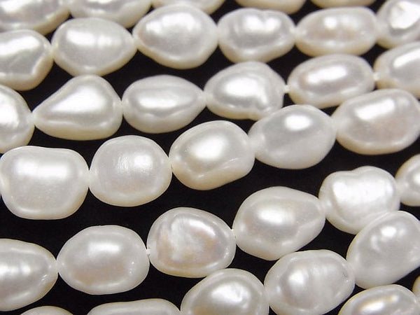 [Video] Fresh Water Pearl AA++ Baroque 8-10mm White 1strand beads (aprx.14inch/34cm)