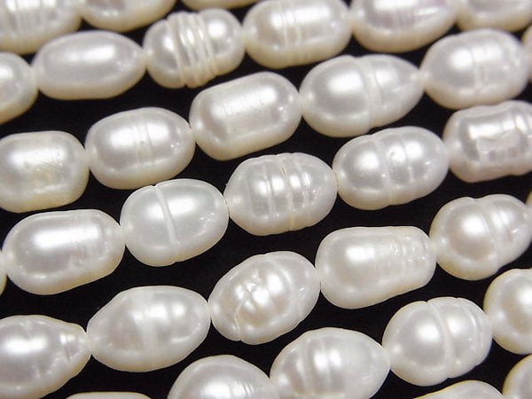 [Video] Fresh Water Pearl AA Wrinkle Rice 8x5x5mm White 1strand beads (aprx.13inch/33cm)