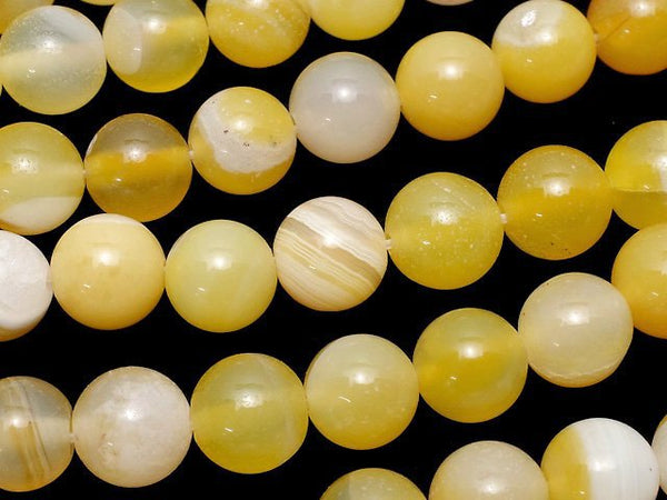 Yellow striped agate Round 8mm 1strand beads (aprx.15inch/36cm)
