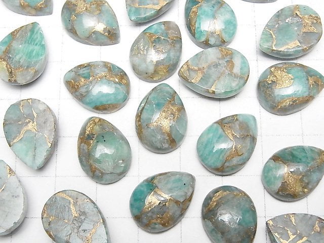 Kupfer Amazonit AAA Tropfenform Cabochon 18x13mm 2Stück