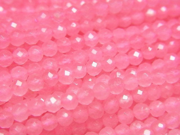 [Video]High Quality! Pink color Jade Faceted Round 3mm 1strand beads (aprx.15inch/37cm)