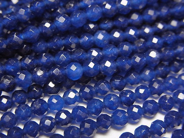 [Video]High Quality! Blue color Jade Faceted Round 3mm 1strand beads (aprx.15inch/37cm)