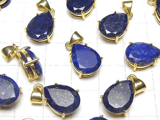 Lapislazuli AA++ Birnenform Facettierter Anhänger 14x10mm 18KGP 1Stück