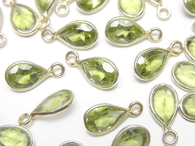 High Quality Peridot AAA Bezel Setting Pear shape Faceted 9x6mm 18KGP 2pcs
