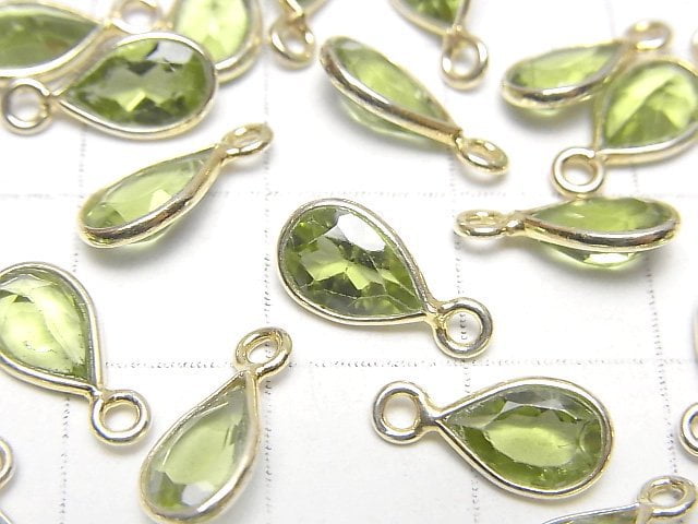 High Quality Peridot AAA Bezel Setting Pear shape Faceted 9x6mm 18KGP 2pcs