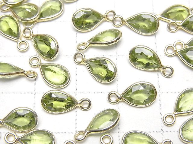 Hochwertiger Peridot AAA Zargenfassung Birnenform Facettiert 9x6mm 18KGP 2Stücke