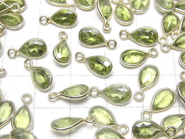 Hochwertiger Peridot AAA Zargenfassung Birnenform Facettiert 9x6mm 18KGP 2Stücke