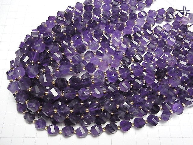 Amethyst AA++ 4-facettierte Twist x mehrere Facetten 10x8x8mm halbe oder 1 Strang Perlen (ca. 15 Zoll/36 cm)