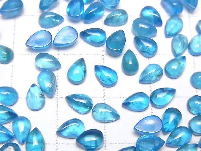 Hochwertiger Neonblauer Apatit AA++ Tropfenform Cabochon 6x4mm 2 Stück