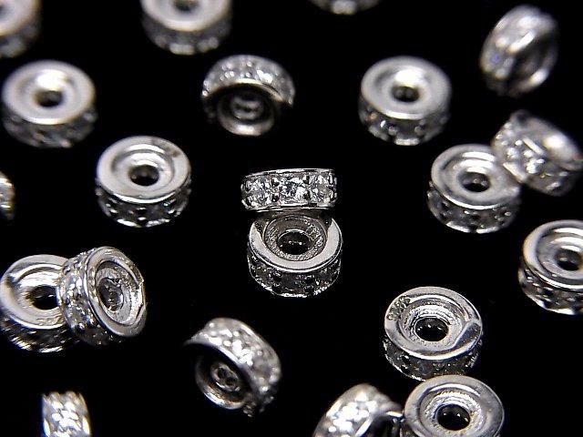 Silver925 Rondelle 5x5x2mm(with CZ) Rhodium Plated 2pcs