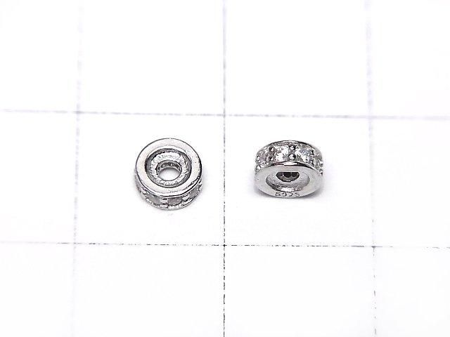 Silver925 Rondelle 5x5x2mm(with CZ) Rhodium Plated 2pcs