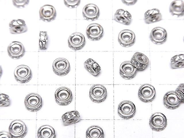Silver925 Rondelle 5x5x2mm(with CZ) Rhodium Plated 2pcs