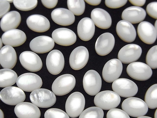 High Quality White Shell (Silver-lip Oyster) AAA Oval Cabochon 7x5mm 5pcs