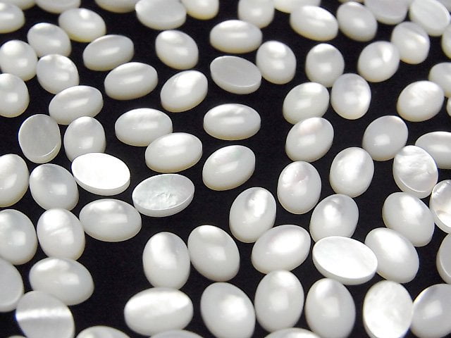 Hochwertige weiße Muschel (Silberlippen-Auster) AAA ovale Cabochon 7x5 mm 5 Stück
