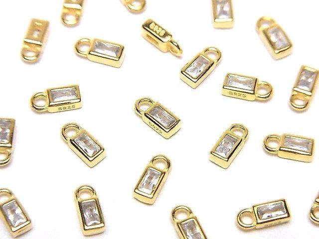 Silver 925 Rectangle 6x2.5x2mm Charm (with CZ) 18KGP 2pcs