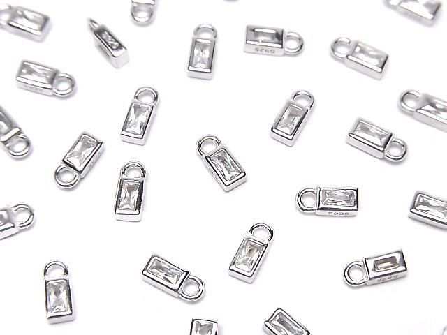 Silver 925 Rectangle Charm 6x2.5x2mm (with CZ), Rhodium Plated, 2pcs