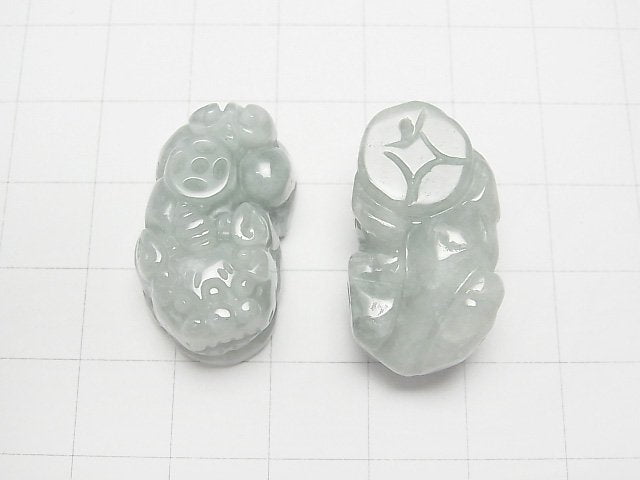 Burmese Jadeite AA+ Pixiu Carving 26x15mm 1pair