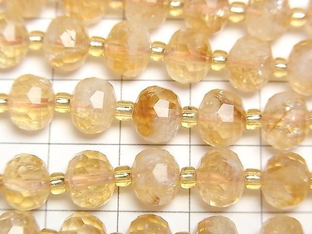 幻象黃水晶 AA++ 刻面紐扣算盤珠 8x8x6.5mm 半串或一串珠子(約15英吋/36公分)