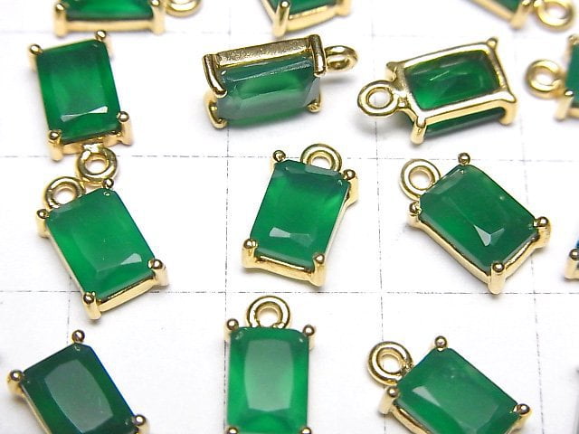 Hochwertiger Grüner Onyx AAA Zargenfassung Rechteck Facettiert 8x6mm 18KGP 2 Stück