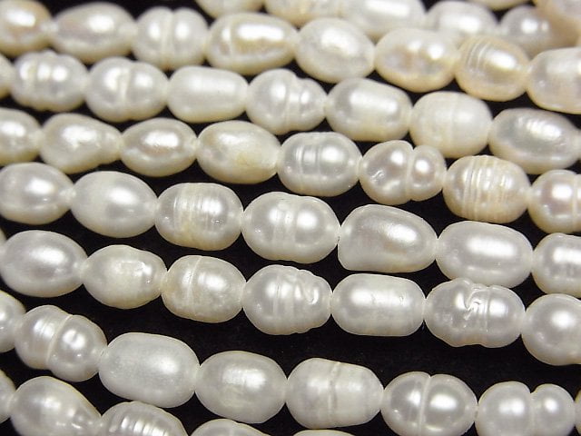 Fresh Water Pearl AA Rice-Baroque 6x4.5x4.5mm White 1strand beads (aprx.13inch/33cm)