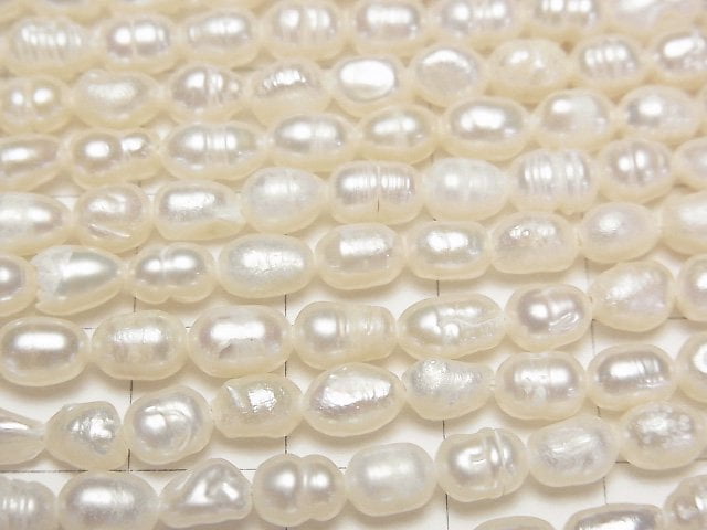 Fresh Water Pearl AA Rice-Baroque 6x4.5x4.5mm White 1strand beads (aprx.13inch/33cm)